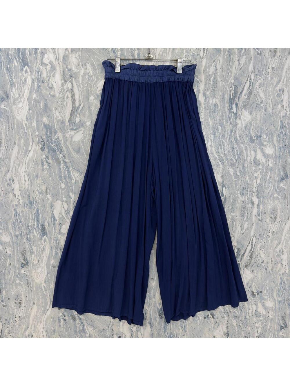 Minimalism Designer Wide-Leg Navy Pleated Pants (M)